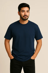 Men's Navy Blue Plain Crew Neck T-Shirt – Premium Essential Tee