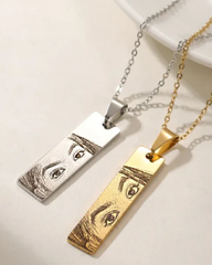 Custom eyes Engraved Bar Necklace