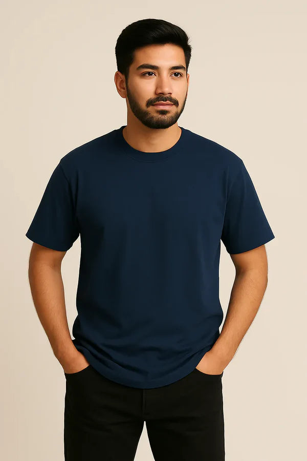 Men's Navy Blue Plain Crew Neck T-Shirt – Premium Essential Tee