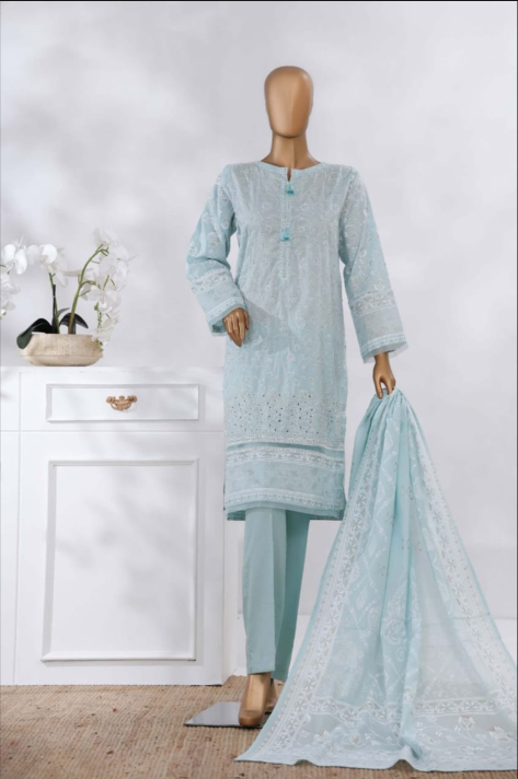 Ice Blue Embroidered Lawn 3-Piece Suit