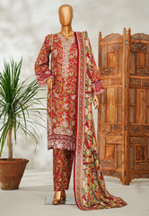 Ruby Red Floral embroided Lawn Suit with Designer Dupatta